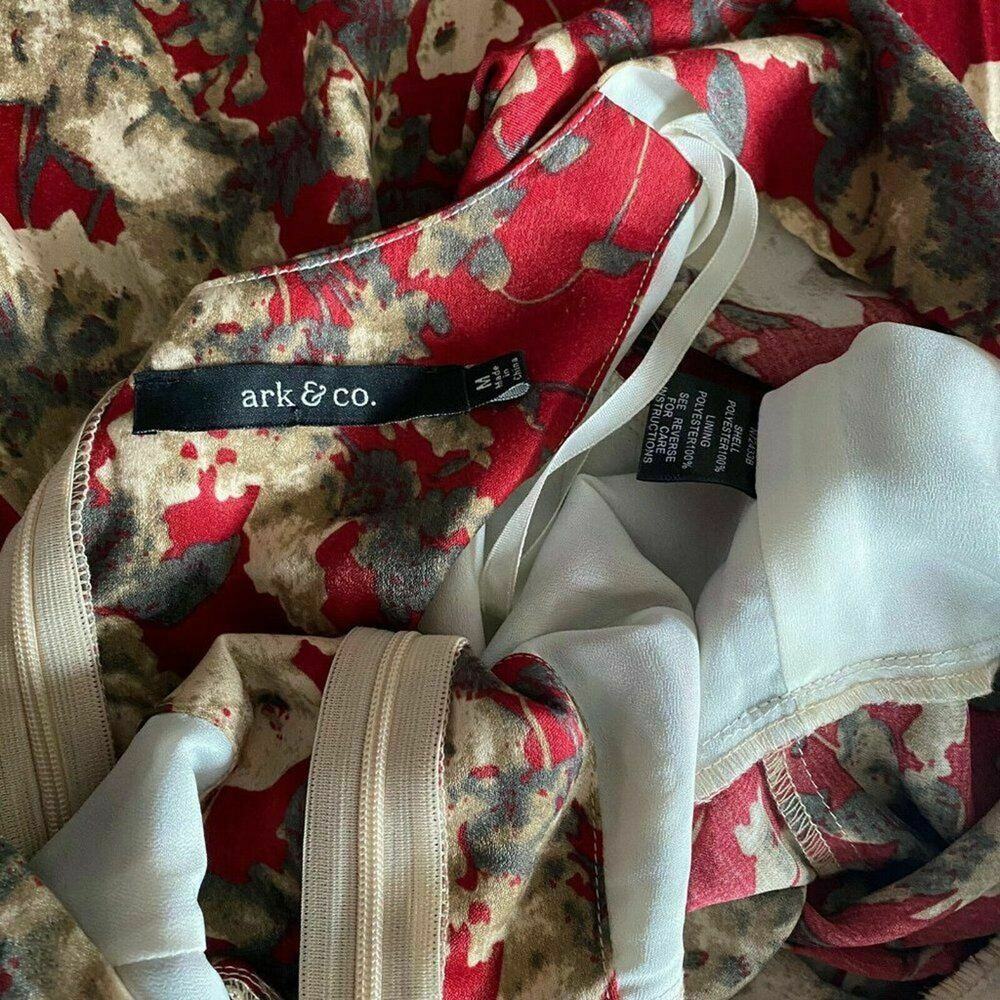 Ark & Co ivory Burgundy Floral Jumpsuit Long Sleeve Wrap Front Size Mediun boho - Picture 12 of 12
